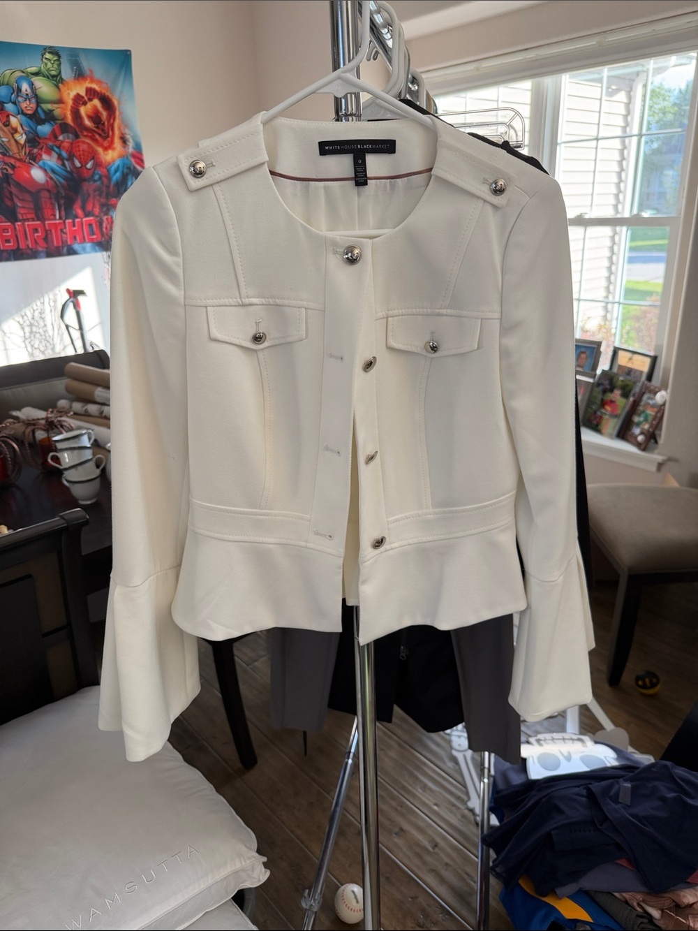 White House Black Market Ivory Peplum Military-Style Jacket Sz 0